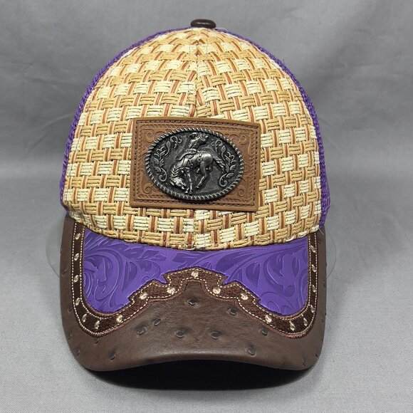 Big Bear Rodeo Snapback Hat Cap Trucker Mesh Straw Weave Western Cowboy Womens - Picture 2 of 14